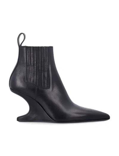RICK OWENS RICK OWENS ANKLE SHARP BLACK WASHED CALF LEATHER BOOTS
