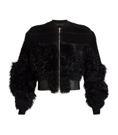Rick Owens Shearling Bomber Jacket In 909 Black/black