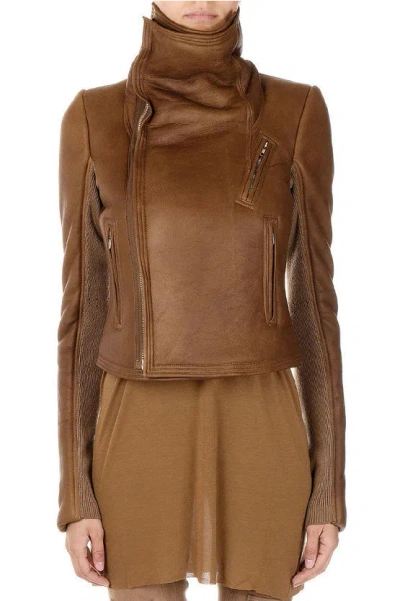 Rick Owens Shearling Classic Biker Jacket In Brown
