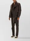 Rick Owens Shearling Collar Coat With Ribbed Cuffs And Hem In Gray