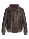 Rick Owens Shearling-collared Zip-front Jacket In Brown