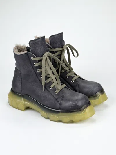 Pre-owned Rick Owens Shearling Mega Bozo Tractor Boots In Black