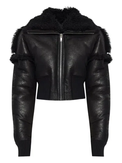 Rick Owens Long Sleeve Leather Jacket In Black