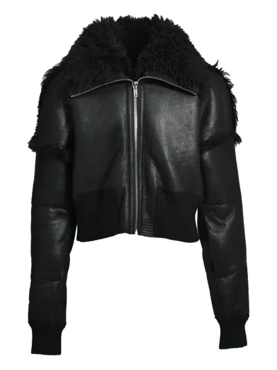 RICK OWENS SHEARLING-TRIMMED LEATHER JACKET