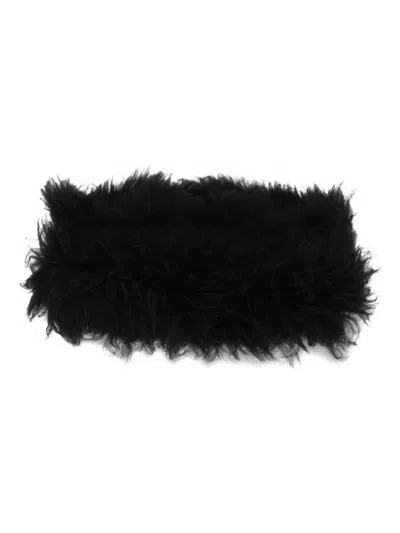 Rick Owens Shearling-trimmed Metal-eyelet Scarf In Black