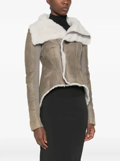 Rick Owens Shearling-lined Asymmetric Jacket In Gray