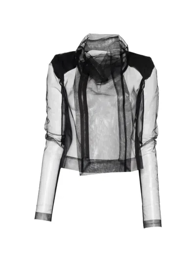 Rick Owens Sheer Asymmetric-zip Jacket In Black