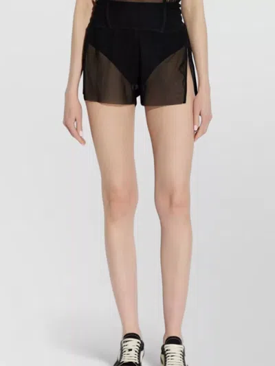 Rick Owens Sheer Beach Shorts Elastic Waistband Side Slits In Black