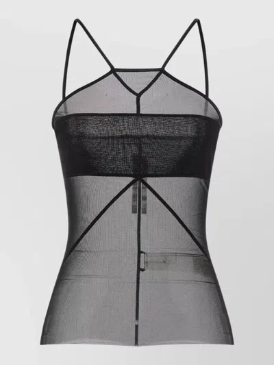 Rick Owens Sheer Geometric Top Spaghetti Straps Design In Black
