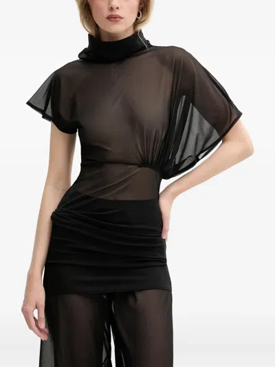 Rick Owens Sheer High-neck Top In Black