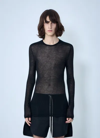 Rick Owens Sheer Knit Long Sleeve Top In Black