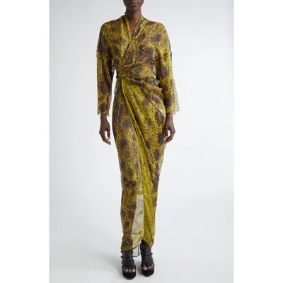 Rick Owens Sheer Long Sleeve Silk Wrap Gown
