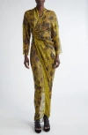 Rick Owens Sheer Long Sleeve Silk Wrap Gown In Acid/black