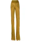 Rick Owens Sheer-panelled Design Trousers In Yellow
