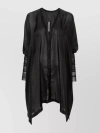 RICK OWENS SHEER RUFFLE LAYERED ASYMMETRIC V-NECK SHIRT