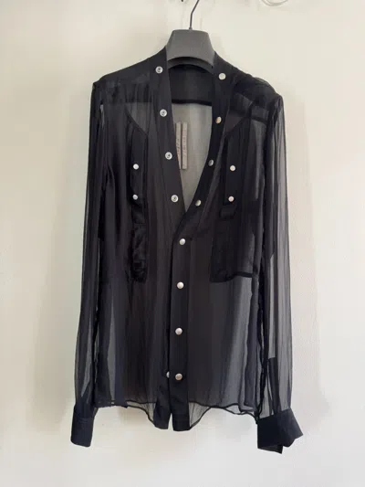 Pre-owned Rick Owens Sheer Silk Fog Fogpocket Snap Larry Shirt 48 Sample