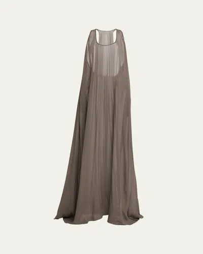 Rick Owens Sheer Silk Georgette Tank Gown In Gray