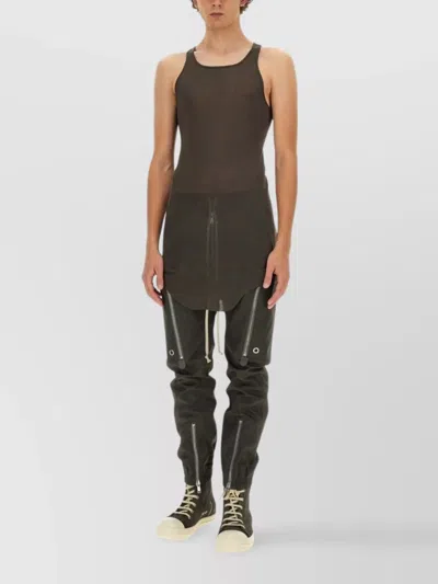 Rick Owens Sheer Sleeveless Racerback Longline T-shirt In Gray