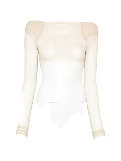 Rick Owens Sheer Structured-shoulder T-shirt In Neutral