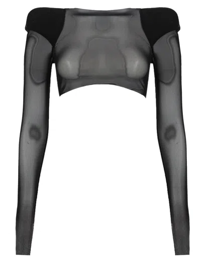 Rick Owens Sheer Translucent Mesh Panels Crop Top In Gray