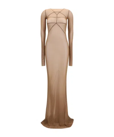 Rick Owens Sheer Tulle Maxi Dress In Brown