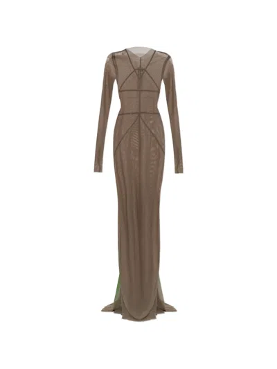 Rick Owens Sheer-finish Trasnparent Long-sleeve Maxi Dress In Brown