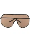 Rick Owens Brown Shield Oversized Sunglasses In Blk Temple/brown Lens