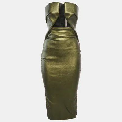 Pre-owned Rick Owens Shimmery Green Leather Strapless Midi Dress M