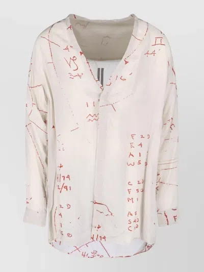 Rick Owens Shirt Abstract Print Longline Hem V Neckline In White