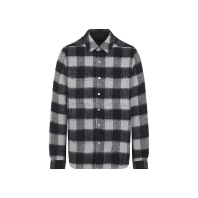 Rick Owens Checked Pattern Long Sleeve Outer Shirt In Gray