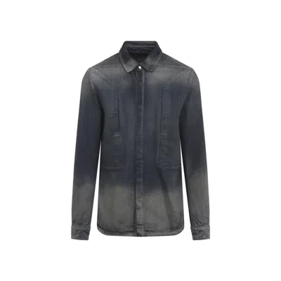 Rick Owens Fogpocket Long Sleeve Outer Shirt In Blue