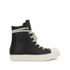 Rick Owens High-top Black Leather Sneakers With Side Zip And Rubber Sole In Multi