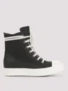 Rick Owens Black High Top Sneakers With Oversized Laces In Leather In Grün