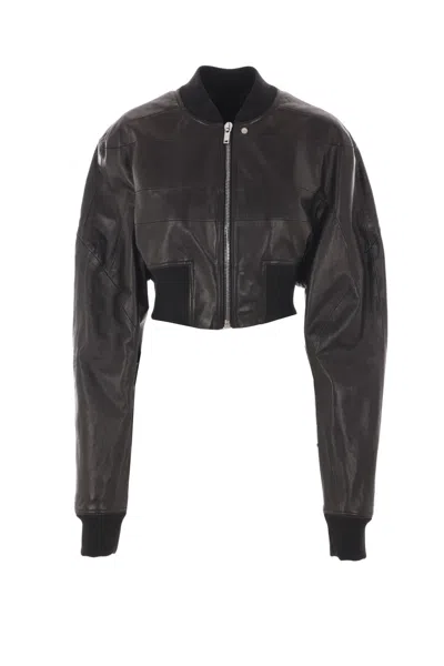 Rick Owens Short Leather Jacket In Black