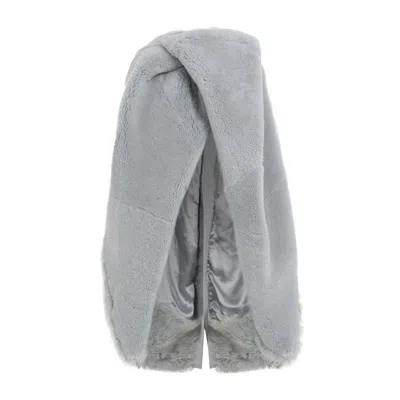 Rick Owens Short Masto Shearling Cape In Blue