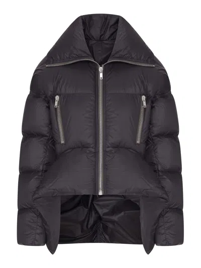 Rick Owens Short Nylon Down Jacket With Wide Collar In Black