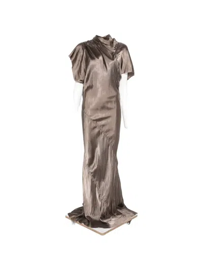 Rick Owens Short-sleeve Draped-design Maxi Dress In Brown