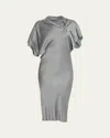 Rick Owens Short-sleeve Draped Satin Midi Dress In Green