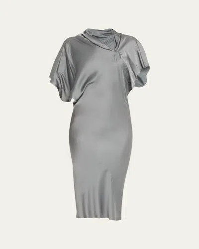 Rick Owens Short-sleeve Draped Satin Midi Dress In Green
