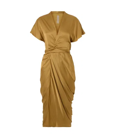 Rick Owens Draped Satin Midi Wrap Dress In Neutrals