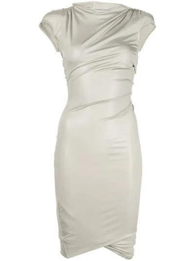 Rick Owens Short-sleeve Knot-detail Minidress In Grey