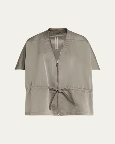 Rick Owens Short-sleeve Satin Zip Sail Jacket In Gray