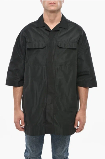 Rick Owens Short Sleeved Tommy Overshirt With Double Breast Pocket In Black