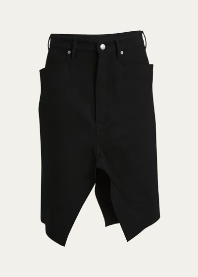 Rick Owens Short Wool Denim Skirt With Front Slit In Black