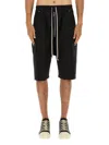 Rick Owens Bauhaus Organic Cotton Bermuda Shorts With Leather Details In Black