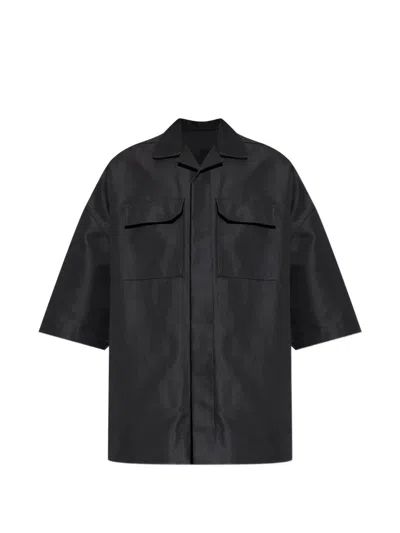 Rick Owens Short-sleeved Shirt With Classic Collar And Chest Pockets In Black