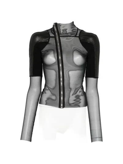 Rick Owens Shoulder-panels Zip-up Jacket In Black