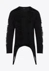Rick Owens Black Virgin Wool Long-sleeve Top With Asymmetric Hem In Black