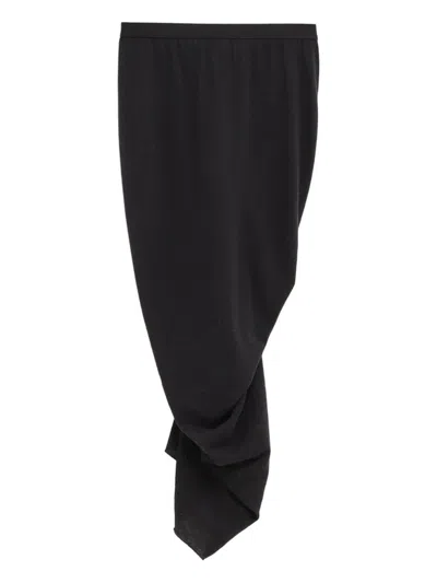 Rick Owens Shrimp Ruched Midi Skirt In Black