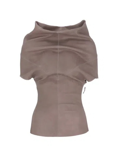 Rick Owens Shroud Draped T-shirt In Brown